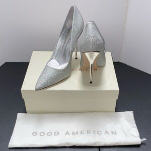 Good American NWB Silver Sparkle Stiletto Heels - SZ 10 1/2